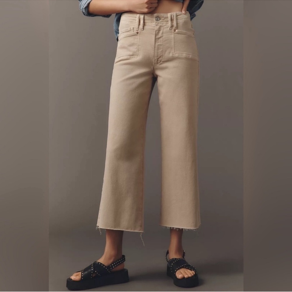 NWT PAIGE Anessa Wide-Leg Jeans Tan Khaki Soft Sand 31